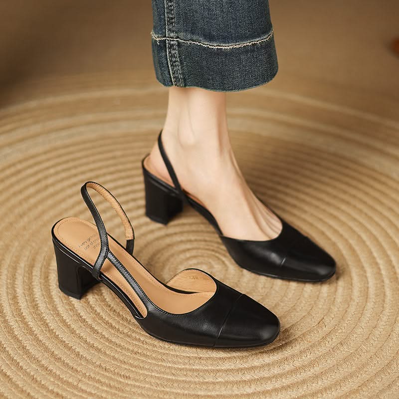 Women's Round Toe Slingback Heels with Block Heel
