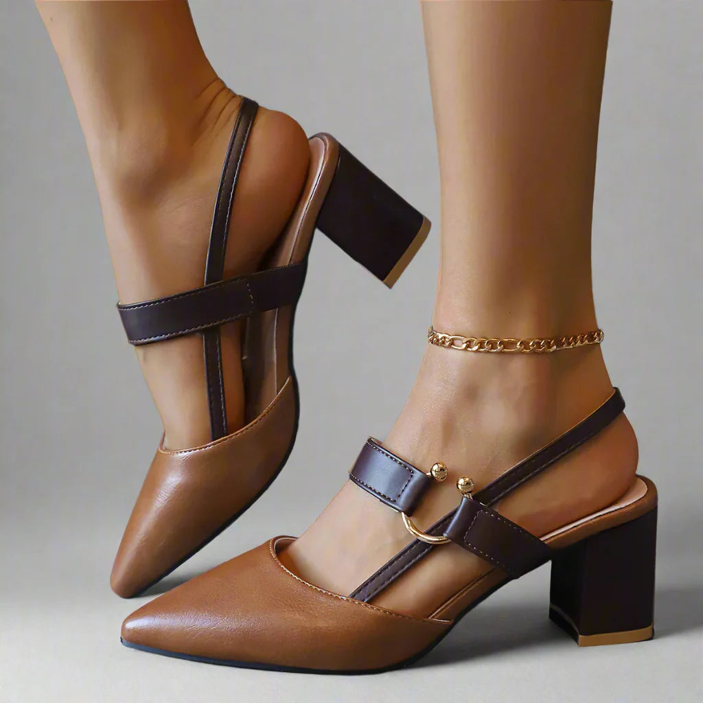 Women's Slingback Block Heels with Gold Accent