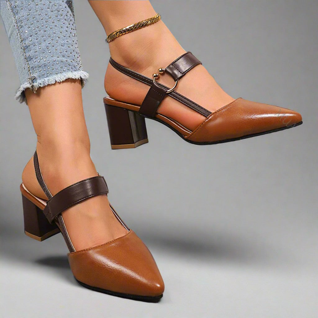 Women's Slingback Block Heels with Gold Accent