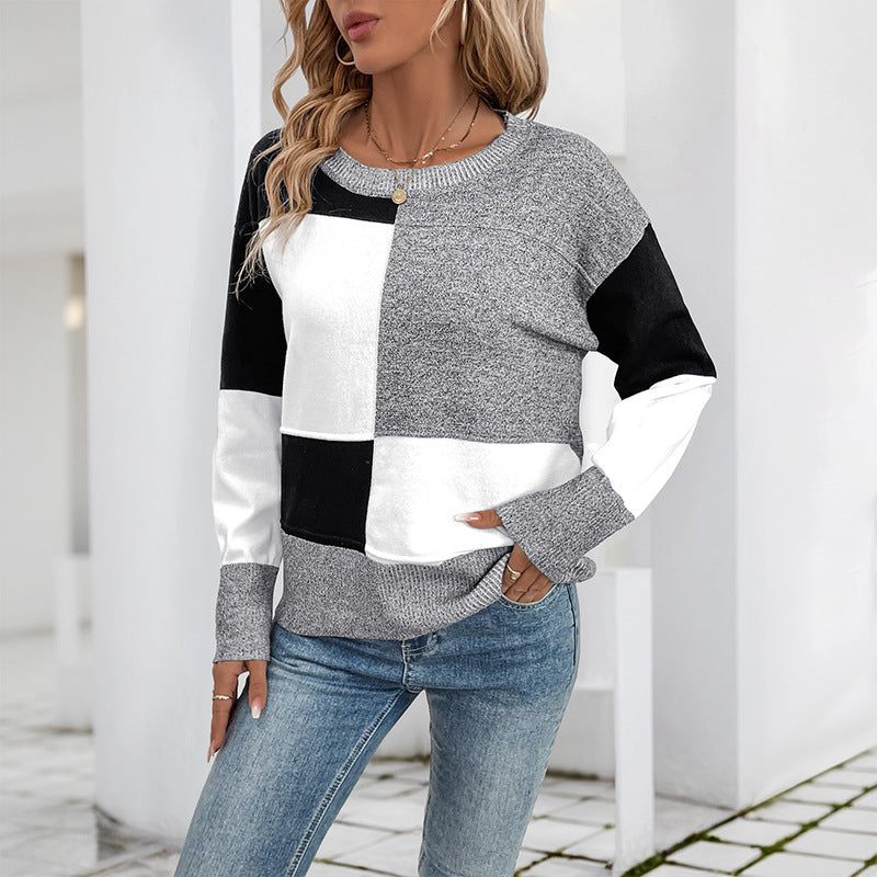 Women's Geometric Color Block Long Sleeve Sweater