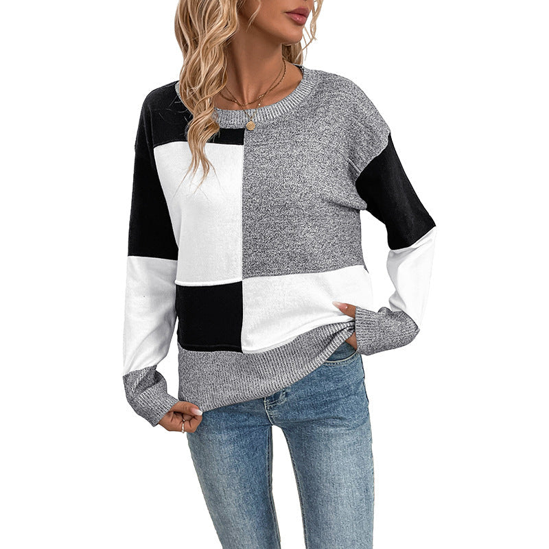 Women's Geometric Color Block Long Sleeve Sweater