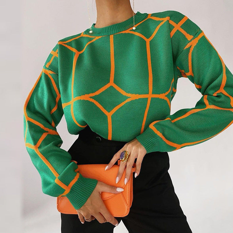 Women's Geometric Knit Sweater with Comfortable Fit