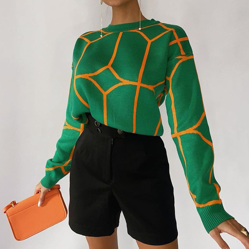 Women's Geometric Knit Sweater with Comfortable Fit