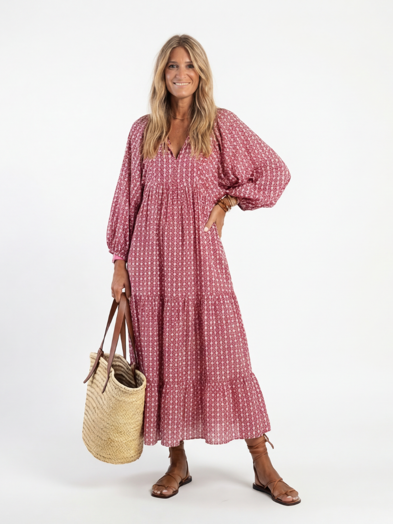 Women's Geometric Print Midi Dress with Flattering Fit