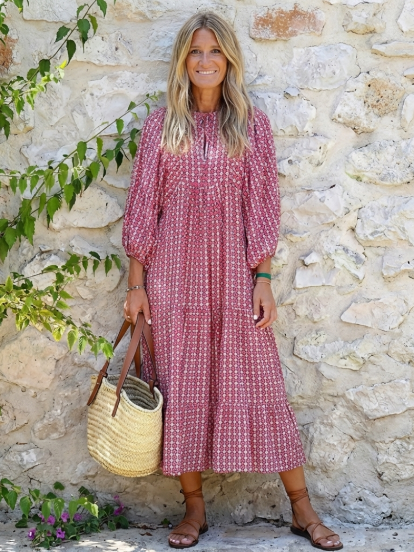 Women's Geometric Print Midi Dress with Flattering Fit