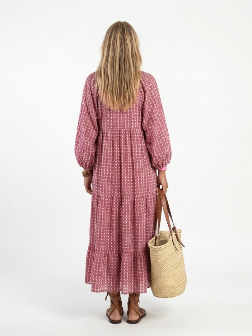 Women's Geometric Print Midi Dress with Flattering Fit