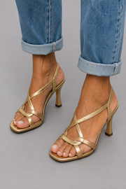 Women's Gold Crossed Strap Heeled Sandals