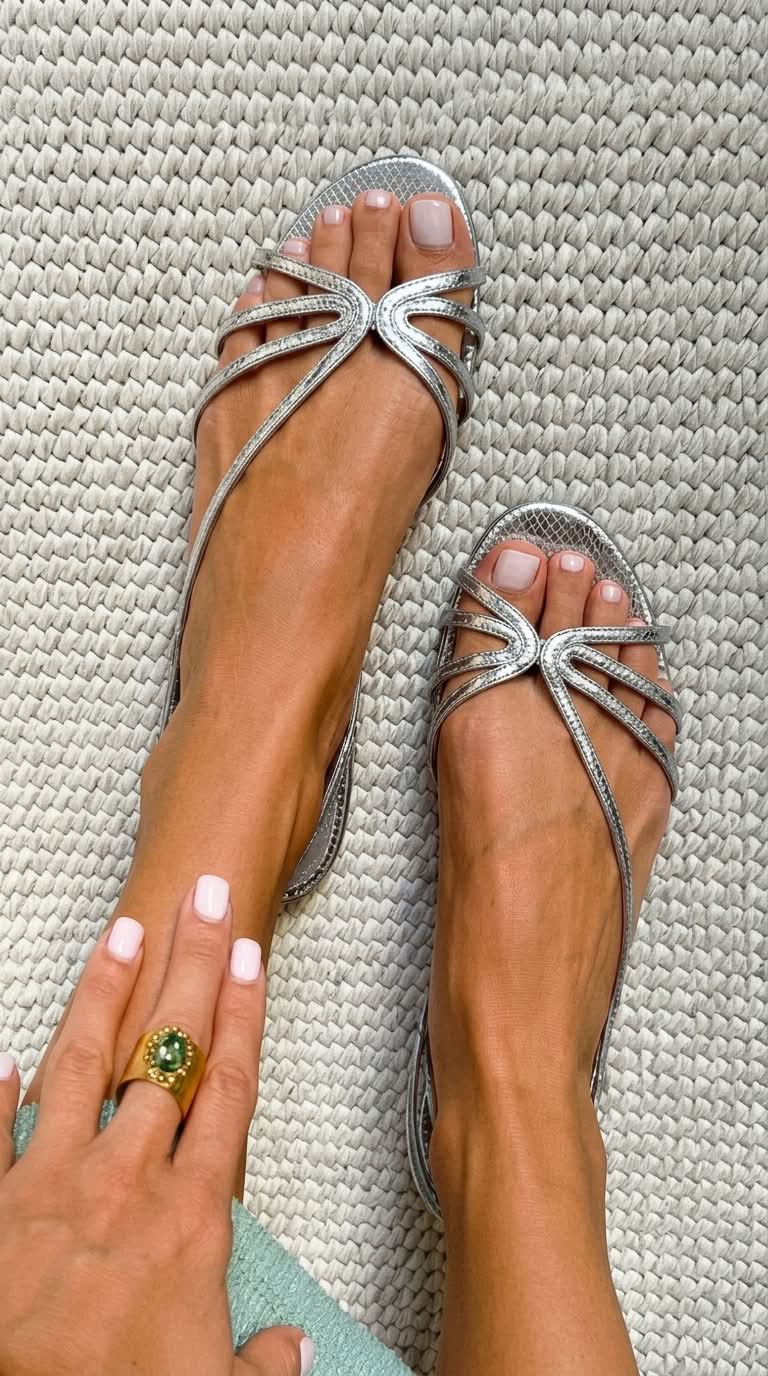 Women's Gold Finish Flat Sandals with Thin Straps