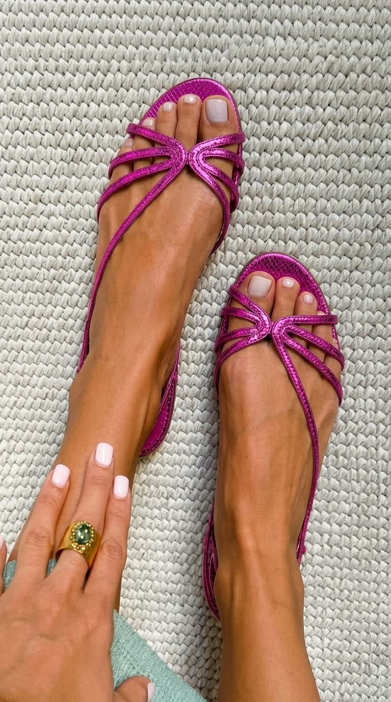 Women's Gold Finish Flat Sandals with Thin Straps