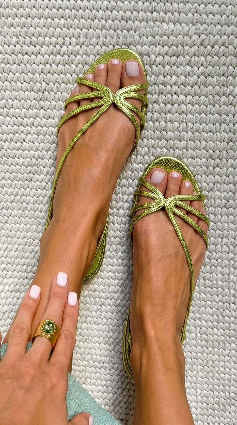 Women's Gold Finish Flat Sandals with Thin Straps