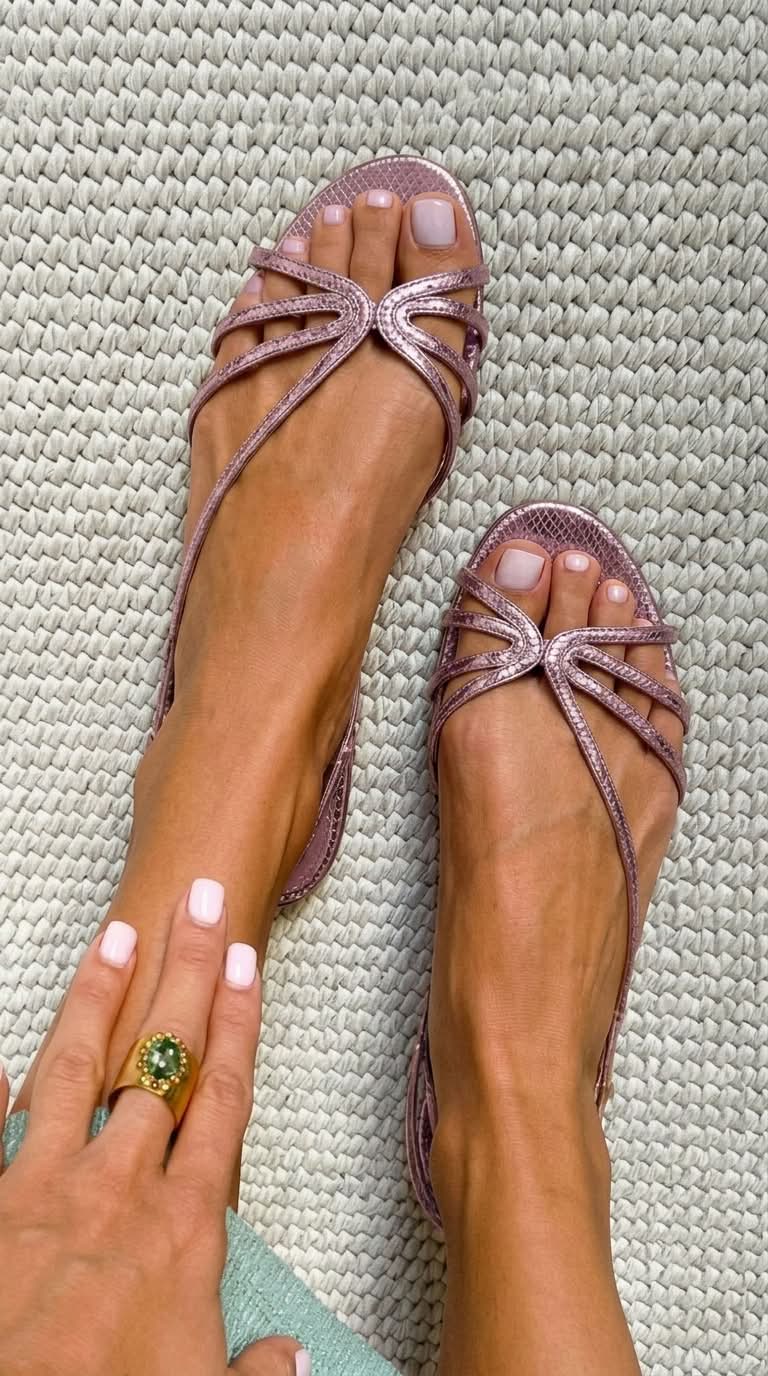 Women's Gold Finish Flat Sandals with Thin Straps