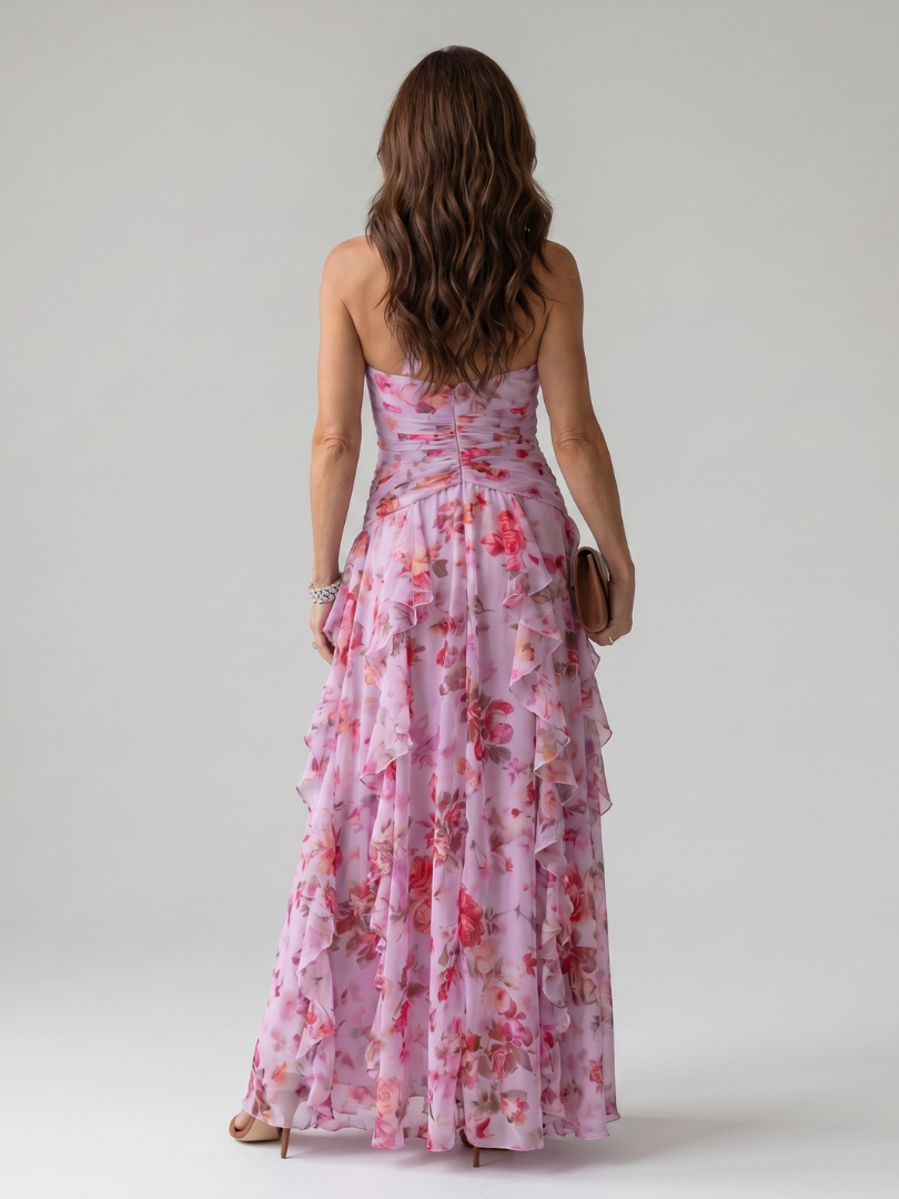 Women's Halter Neck Maxi Dress with Ruched Layered Skirt