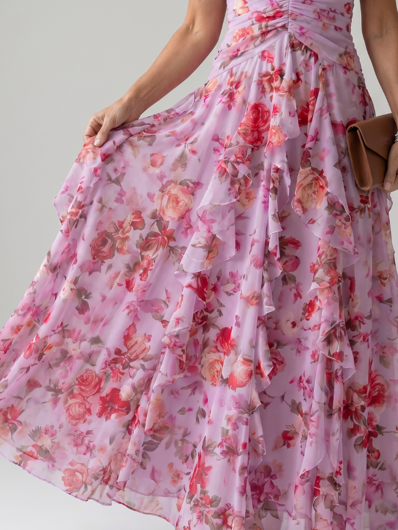 Women's Halter Neck Maxi Dress with Ruched Layered Skirt