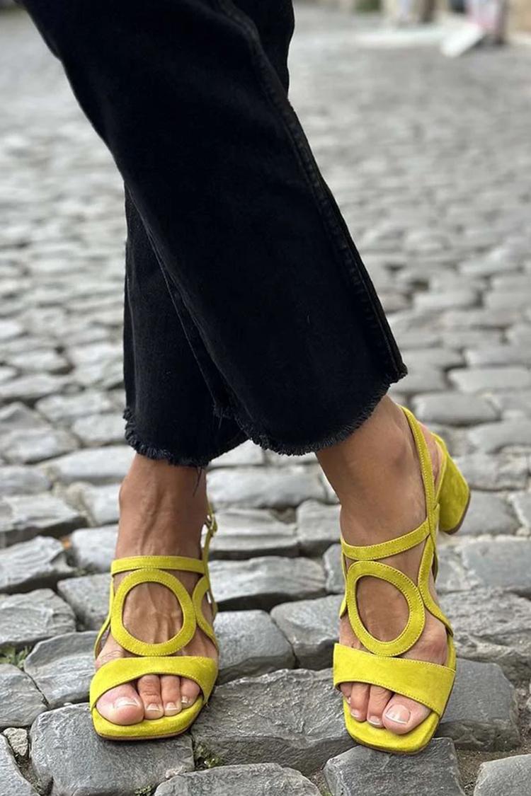 Women's Heeled Sandals with Decorative Circular Detail