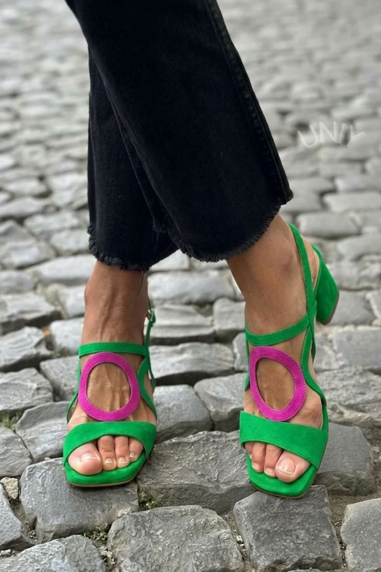 Women's Heeled Sandals with Decorative Circular Detail