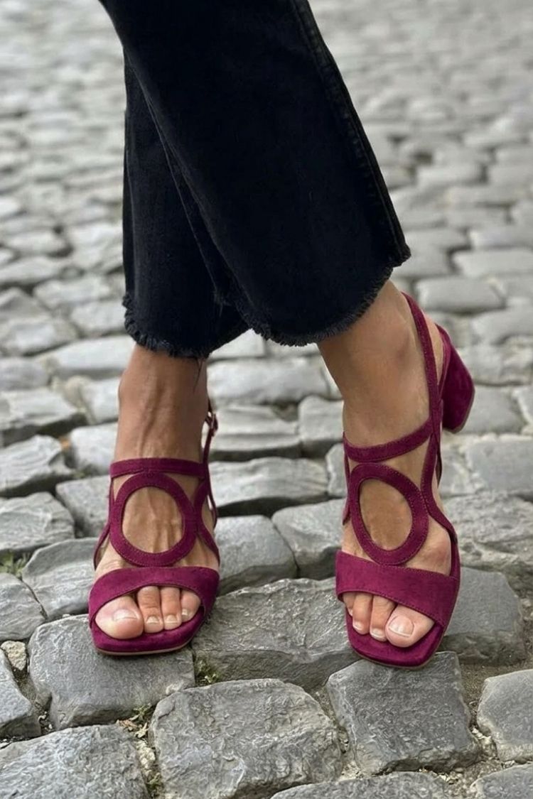 Women's Heeled Sandals with Decorative Circular Detail