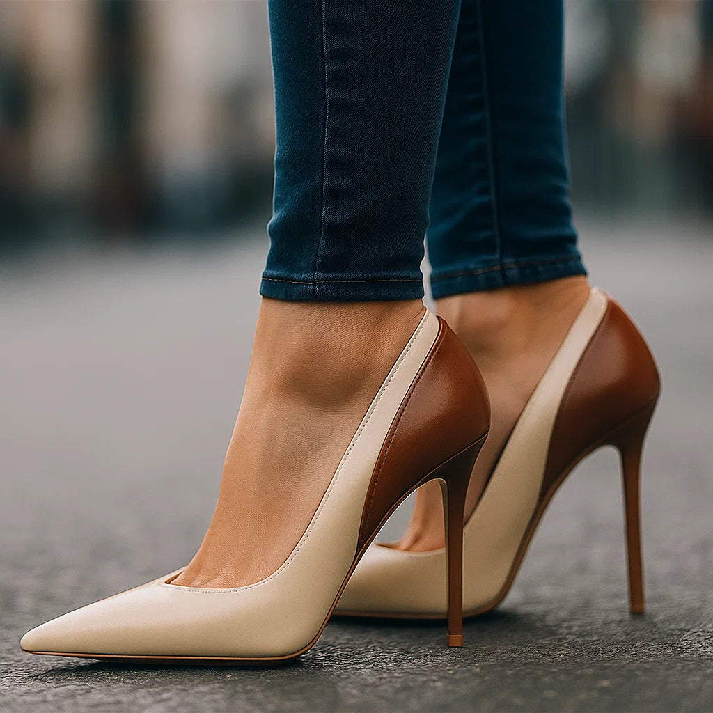 Women's Two-Tone Stiletto Pumps with Pointed Toe