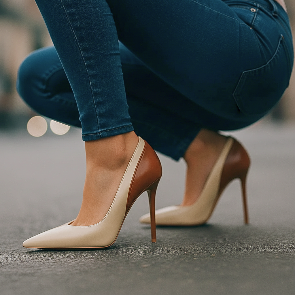 Women's Two-Tone Stiletto Pumps with Pointed Toe