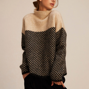 Women's Herringbone Pattern Turtleneck Sweater