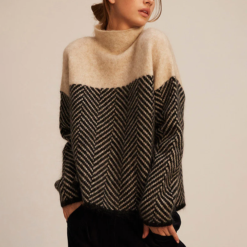 Women's Herringbone Pattern Turtleneck Sweater