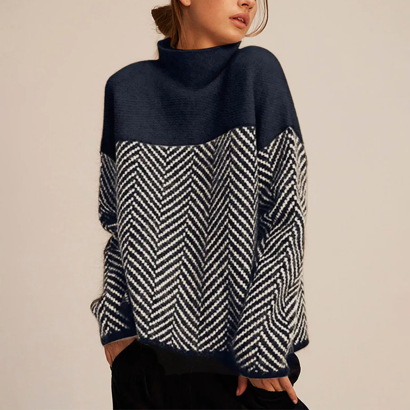 Women's Herringbone Pattern Turtleneck Sweater
