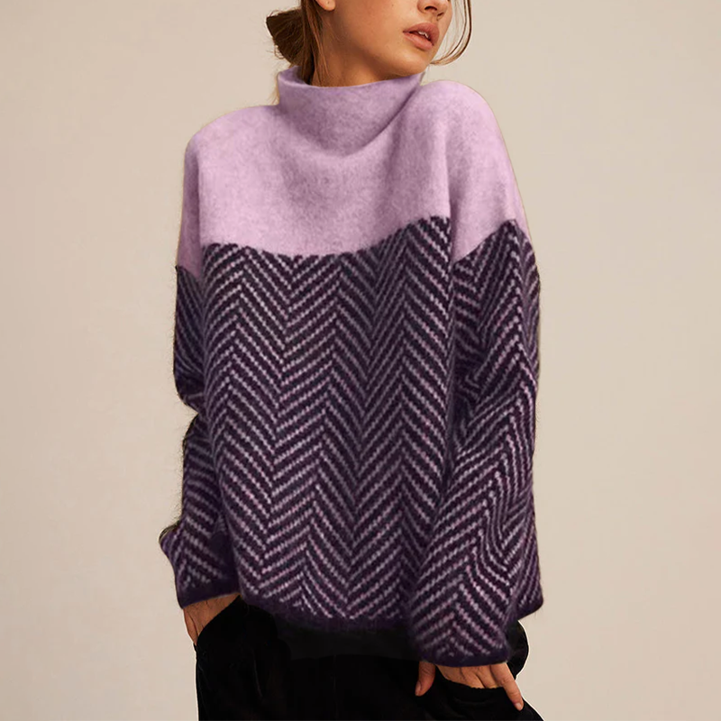 Women's Herringbone Pattern Turtleneck Sweater