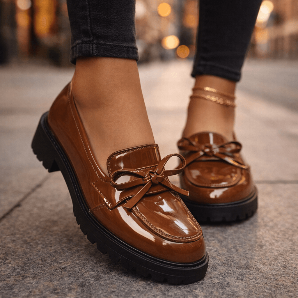 Women's High-Shine Platform Loafers with Chunky Grip Sole