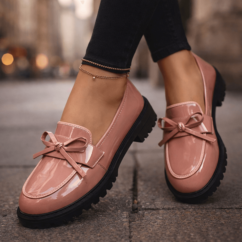 Women's High-Shine Platform Loafers with Chunky Grip Sole