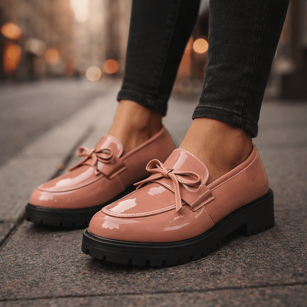 Women's High-Shine Platform Loafers with Chunky Grip Sole
