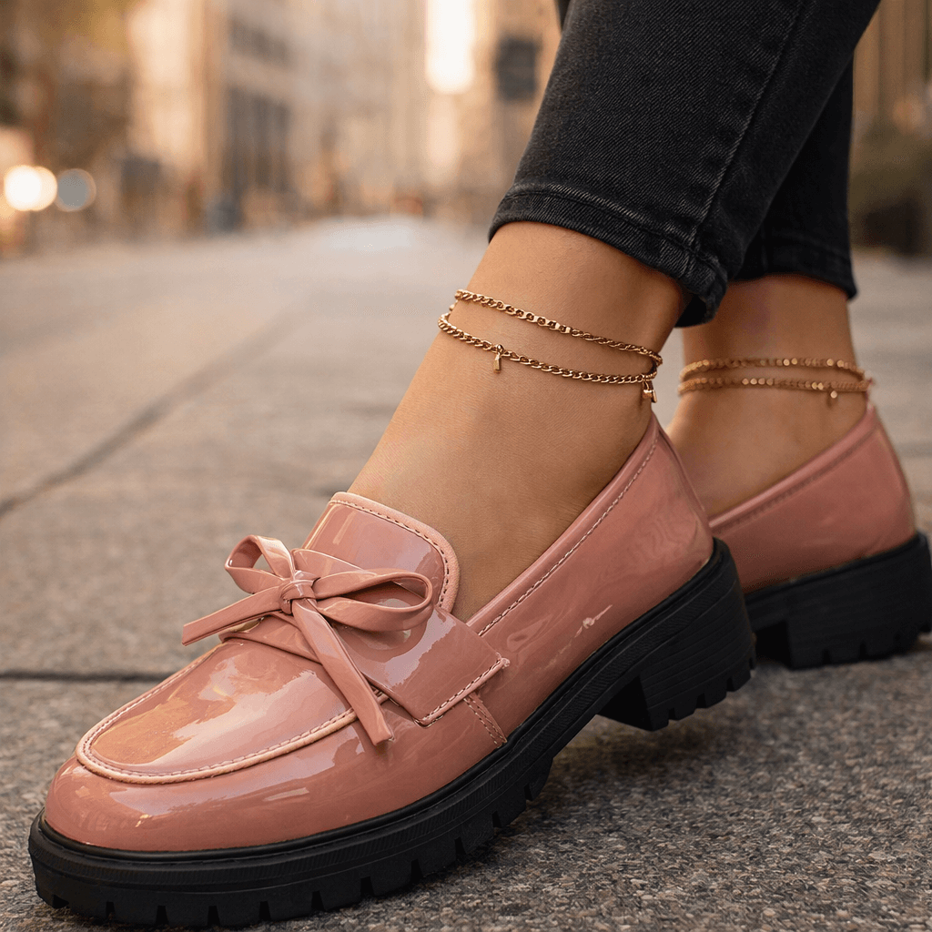 Women's High-Shine Platform Loafers with Chunky Grip Sole