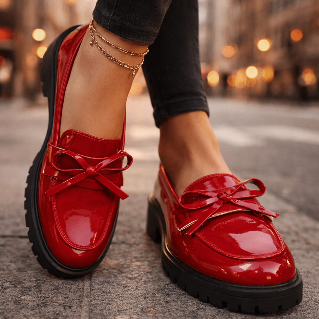 Women's High-Shine Platform Loafers with Chunky Grip Sole