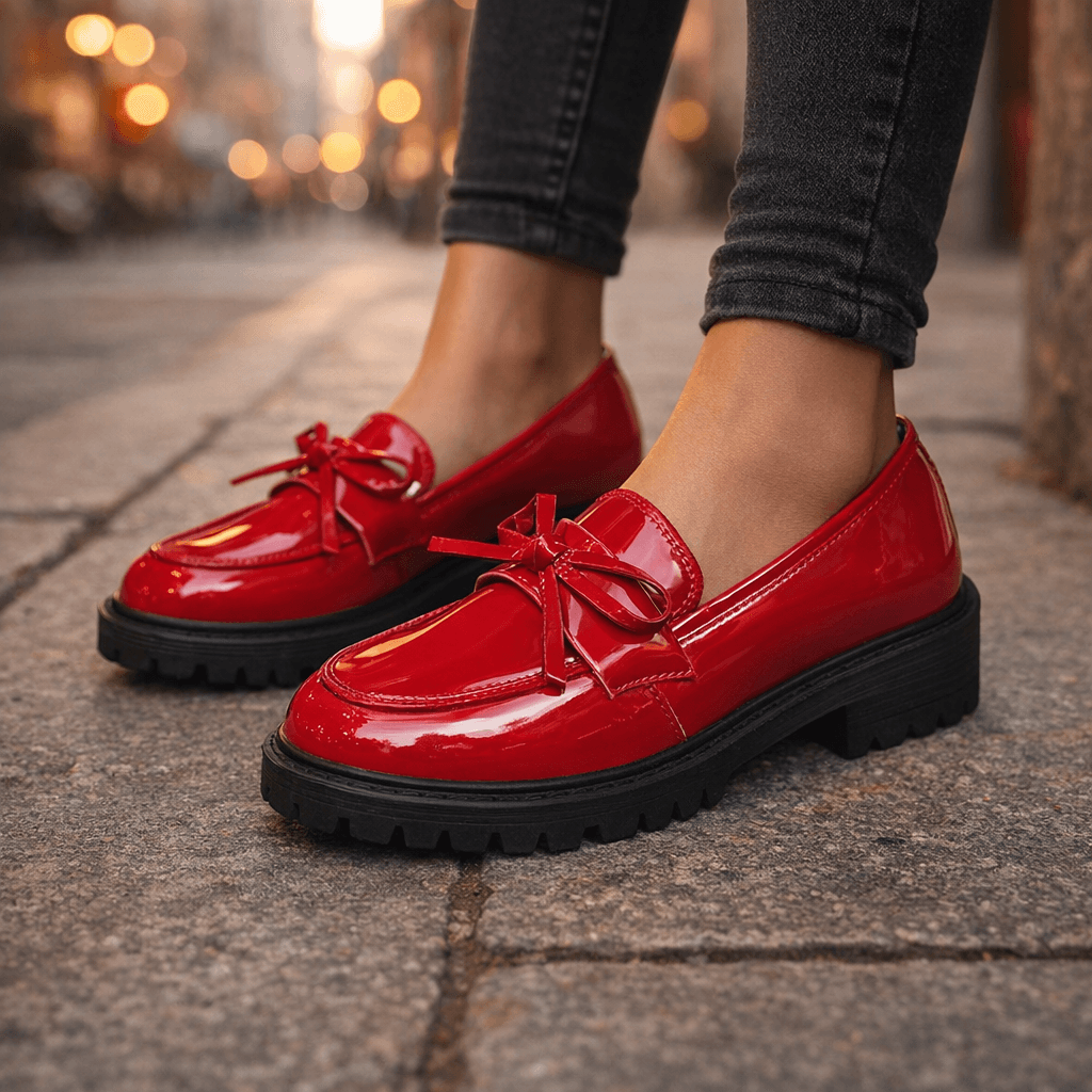 Women's High-Shine Platform Loafers with Chunky Grip Sole