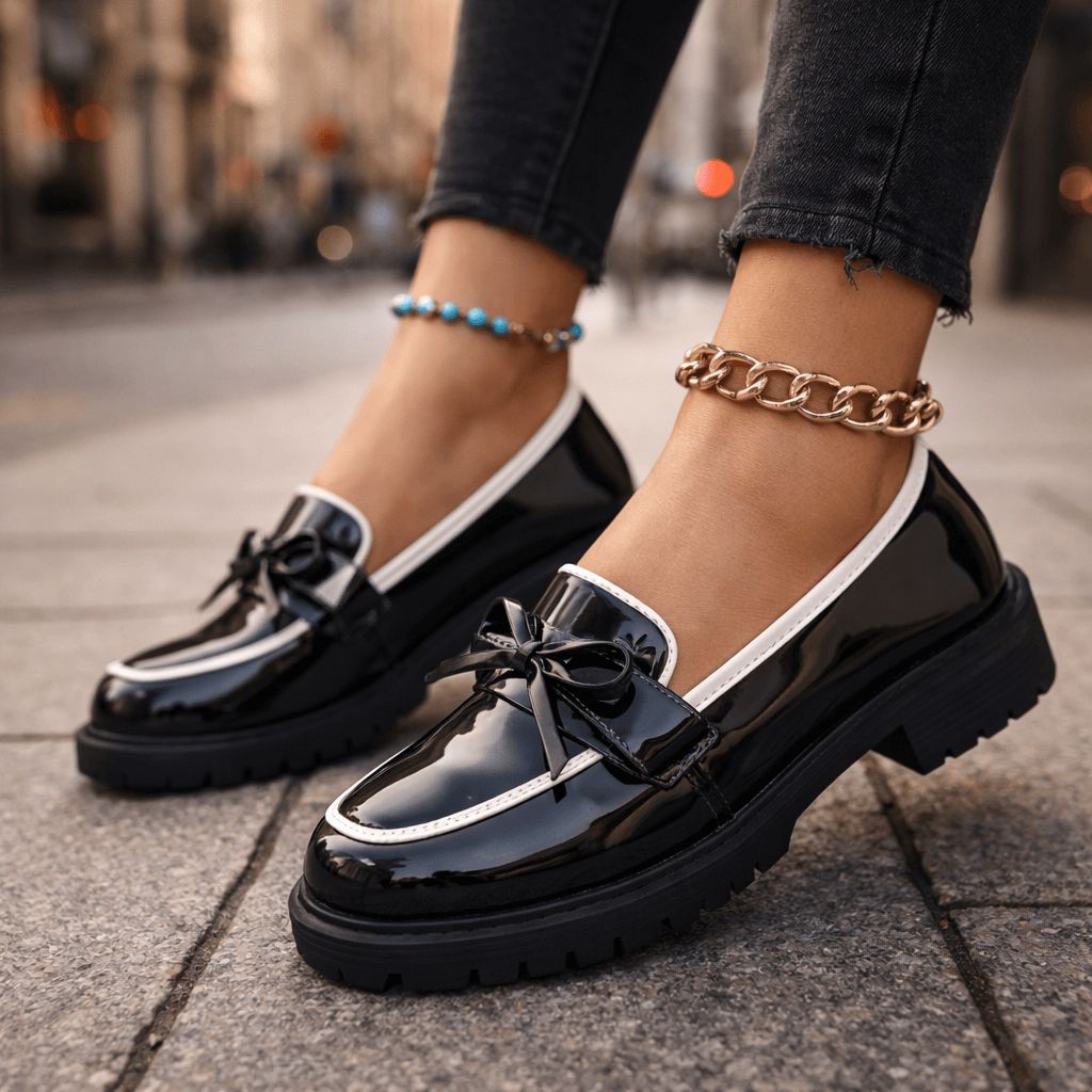 Women's High-Shine Platform Loafers with Chunky Grip Sole