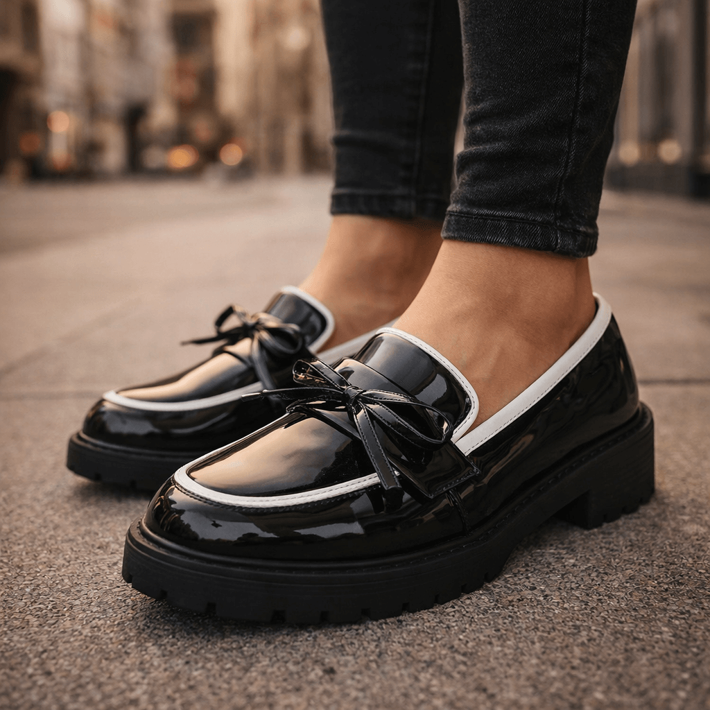 Women's High-Shine Platform Loafers with Chunky Grip Sole