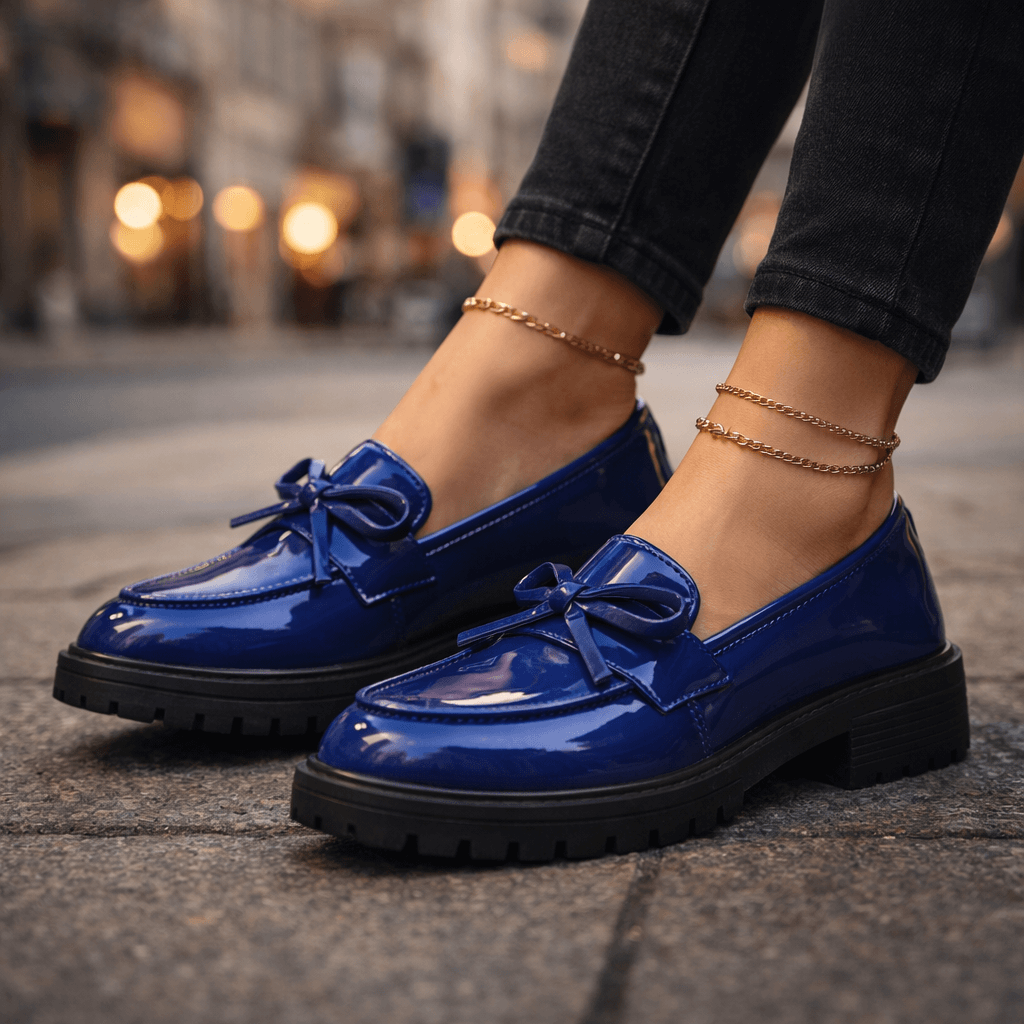 Women's High-Shine Platform Loafers with Chunky Grip Sole