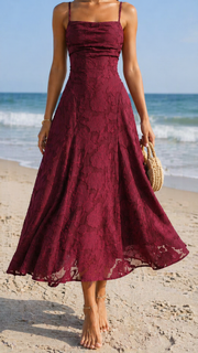 Women's Jacquard Maxi Dress in Burgundy