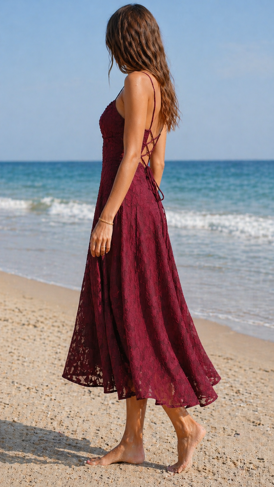 Women's Jacquard Maxi Dress in Burgundy