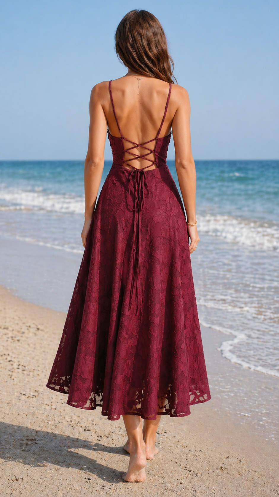 Women's Jacquard Maxi Dress in Burgundy