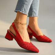 Women's Jewel Embellished Slingback Heels with Low Block Heel