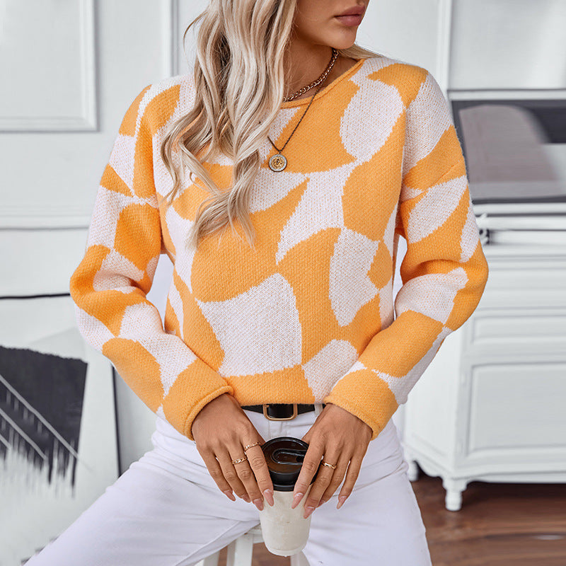 Women's Knit Casual Sweater with Modern Pattern