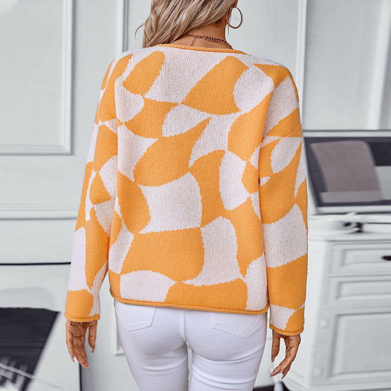 Women's Knit Casual Sweater with Modern Pattern