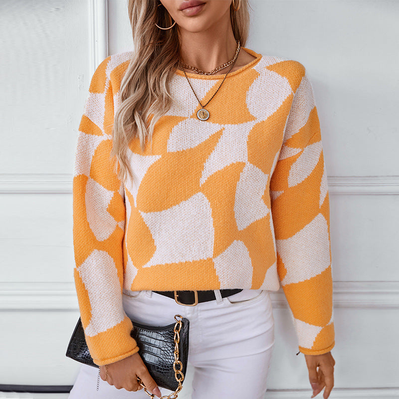Women's Knit Casual Sweater with Modern Pattern