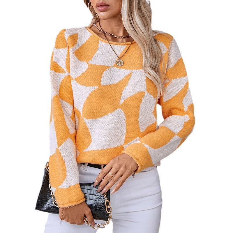 Women's Knit Casual Sweater with Modern Pattern