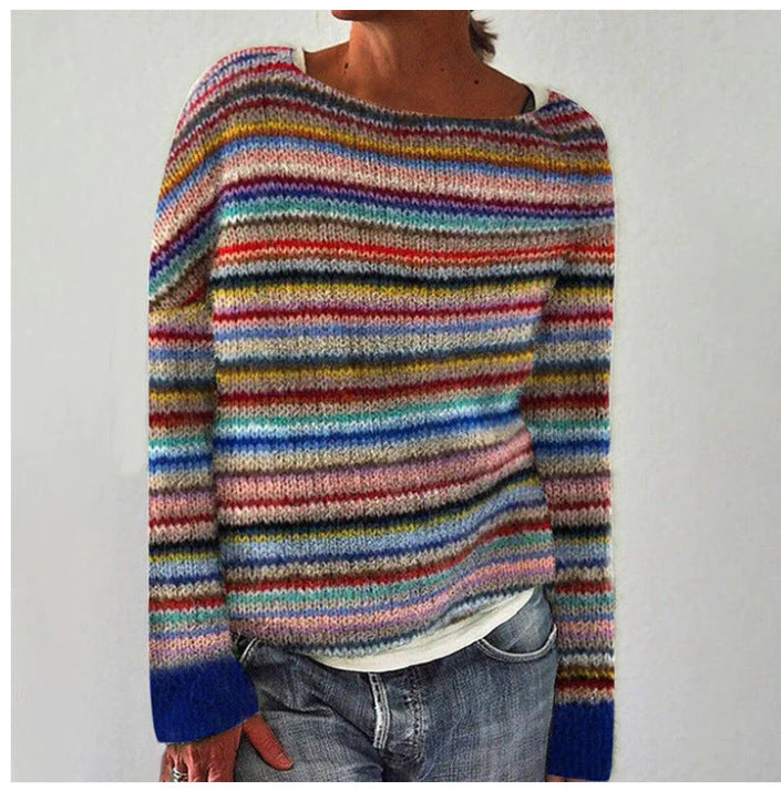 Women's Knit Crew Neck Sweater with Ribbed Ends