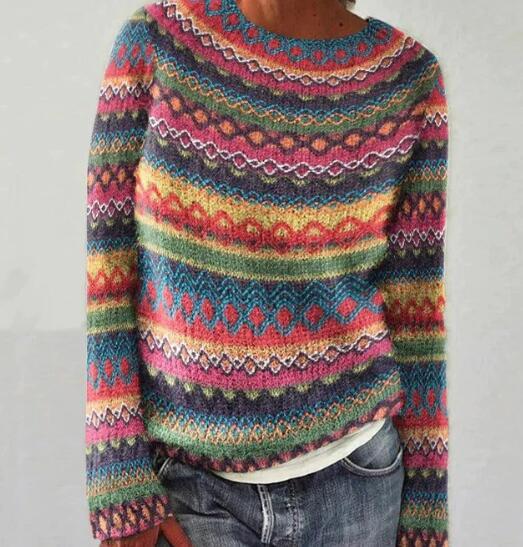 Women's Knit Crew Neck Sweater with Ribbed Ends