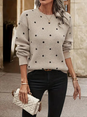 Women's Knit Long Sleeve Sweater with Polka Dot Design