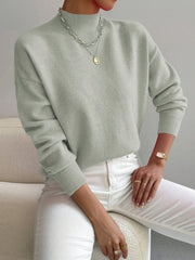 Women's Knit Mock Neck Sweater with Ribbed Cuffs