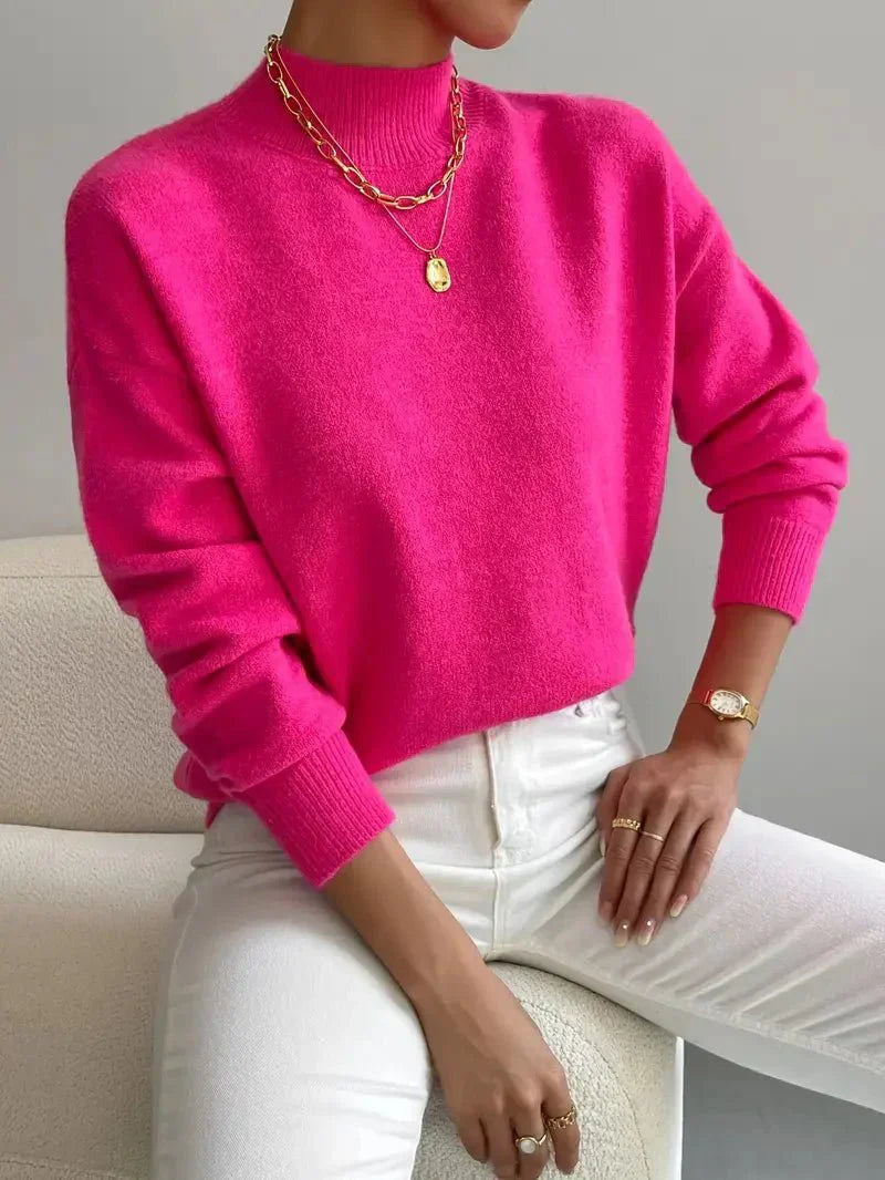 Women's Knit Mock Neck Sweater with Ribbed Cuffs