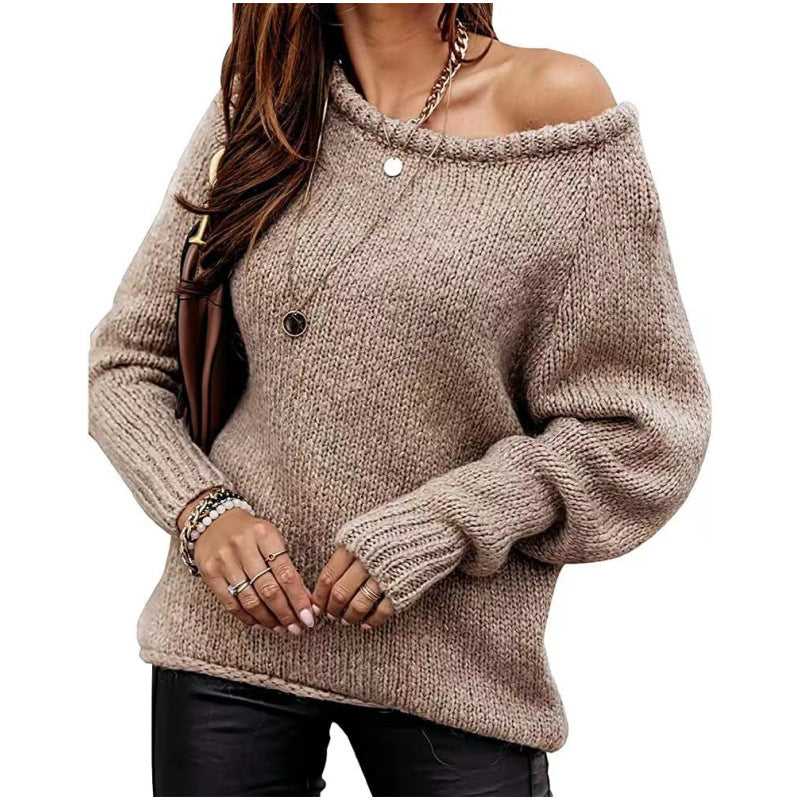 Women's Knit Off-Shoulder Sweater with Casual Fit