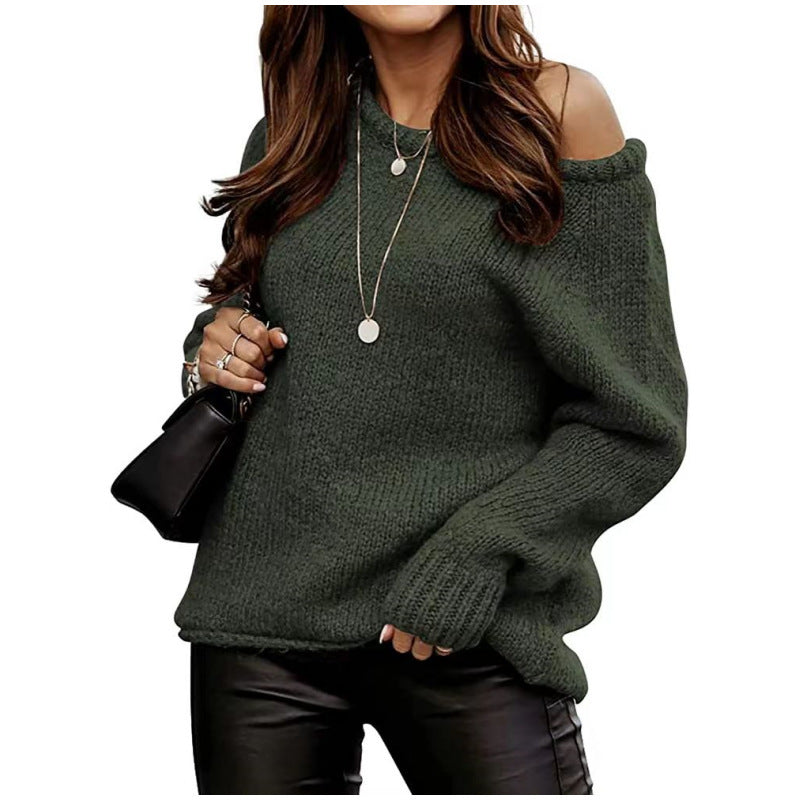 Women's Knit Off-Shoulder Sweater with Casual Fit